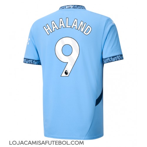 Camisa de Futebol Manchester City Erling Haaland #9 Equipamento Principal 2024-25 Manga Curta